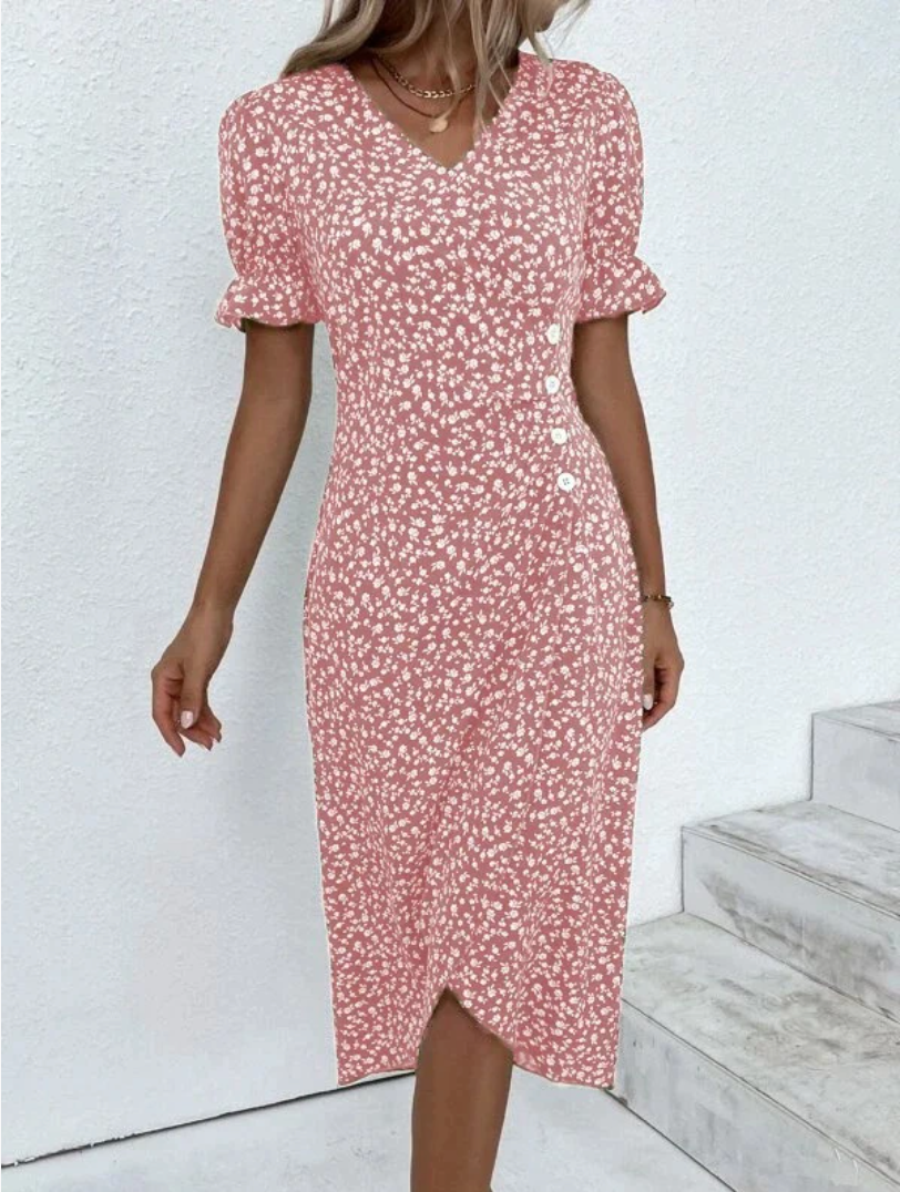Elegante Midi-Jurk met Print & Knoopsluiting
